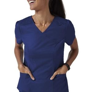 Jaanuu Mock Wrap Neck Navy Scrub Top XXS